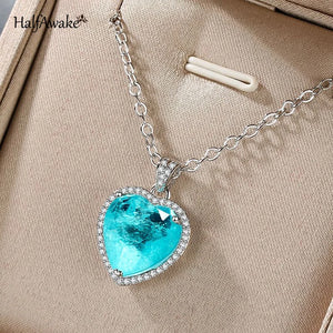 Vintage Paraiba Tourmaline Emerald Necklace Choker Chain Heart Pendant