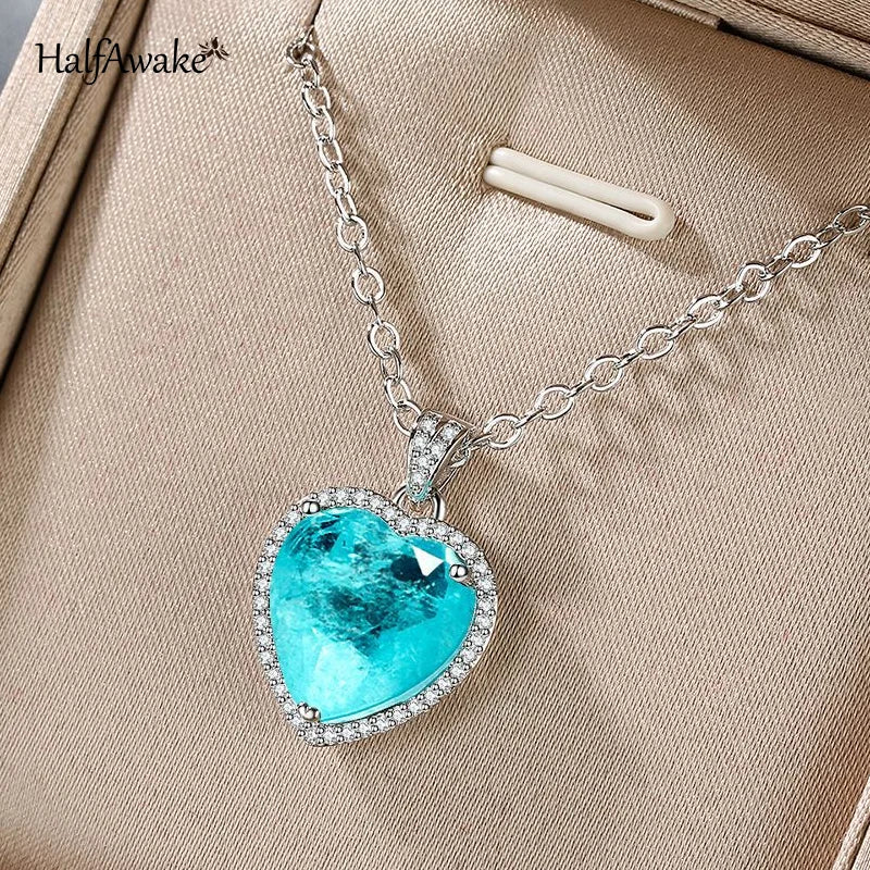 Vintage Paraiba Tourmaline Emerald Necklace Choker Chain Heart Pendant