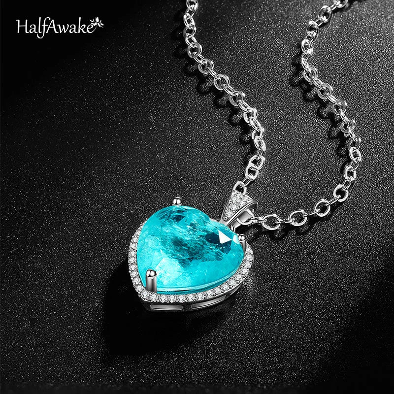 Vintage Paraiba Tourmaline Emerald Necklace Choker Chain Heart Pendant