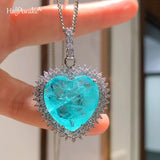 Vintage Paraiba Tourmaline Emerald Necklace Choker Chain Heart Pendant