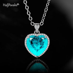 Vintage Paraiba Tourmaline Emerald Necklace Choker Chain Heart Pendant