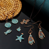 Vintage Copper Leaf Round Fish Metal Pendant DIY Necklace Earrings, 20PCs