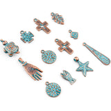 Vintage Copper Leaf Round Fish Metal Pendant DIY Necklace Earrings, 20PCs