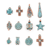 Vintage Copper Leaf Round Fish Metal Pendant DIY Necklace Earrings, 20PCs