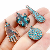 Vintage Copper Leaf Round Fish Metal Pendant DIY Necklace Earrings, 20PCs