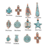 Vintage Copper Leaf Round Fish Metal Pendant DIY Necklace Earrings, 20PCs