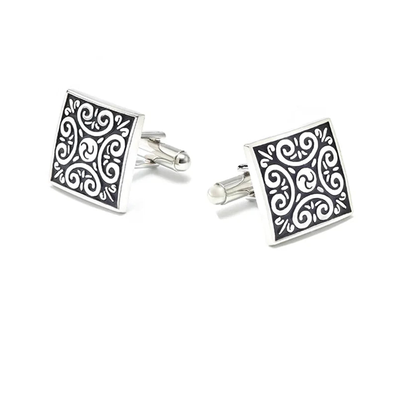 Vintage Square Cufflinks with Enamel for Mens Shirt Wedding Gift