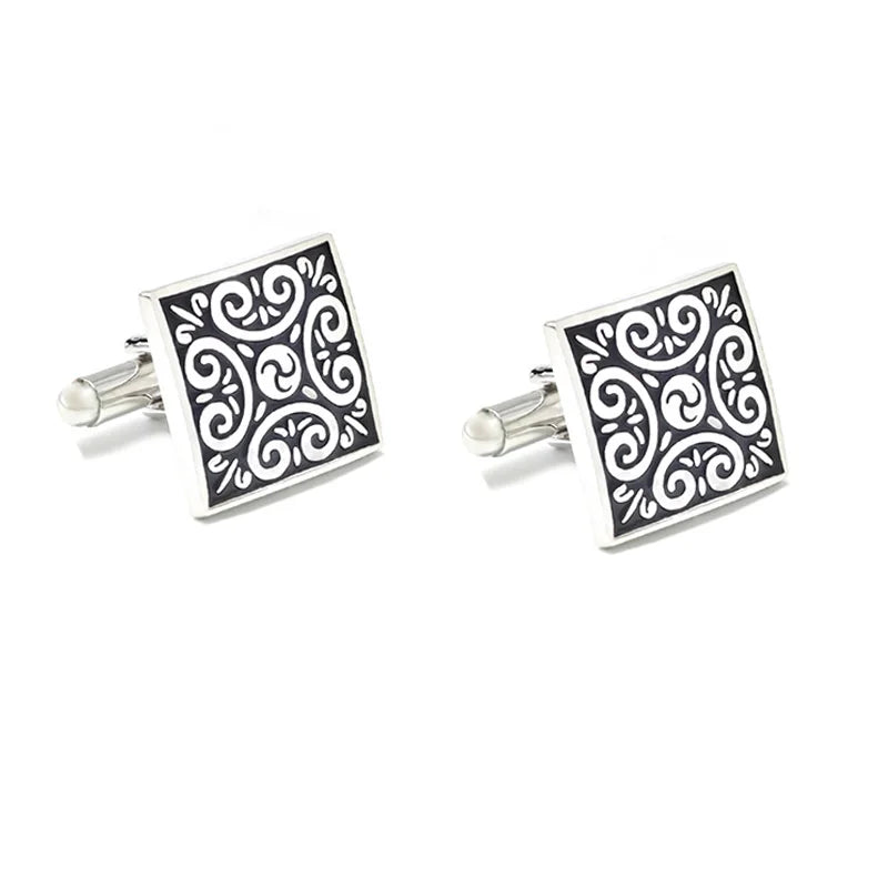 Vintage Square Cufflinks with Enamel for Mens Shirt Wedding Gift