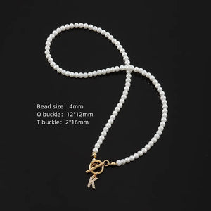 Vintage Pave Cubic 26 Initial Letter Necklace Classic 4mm Pearl Necklace