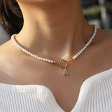 Vintage Pave Cubic 26 Initial Letter Necklace Classic 4mm Pearl Necklace