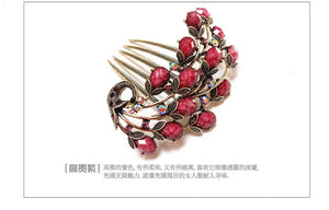 Vintage Peacock Hair Comb Antique Bronze Hair Clip Hairpins Headdress