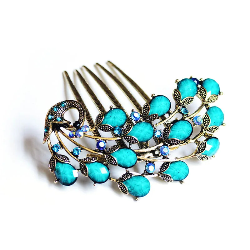 Vintage Peacock Hair Comb Antique Bronze Hair Clip Hairpins Headdress