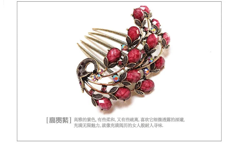 Vintage Peacock Hair Comb Antique Bronze Hair Clip Hairpins Headdress