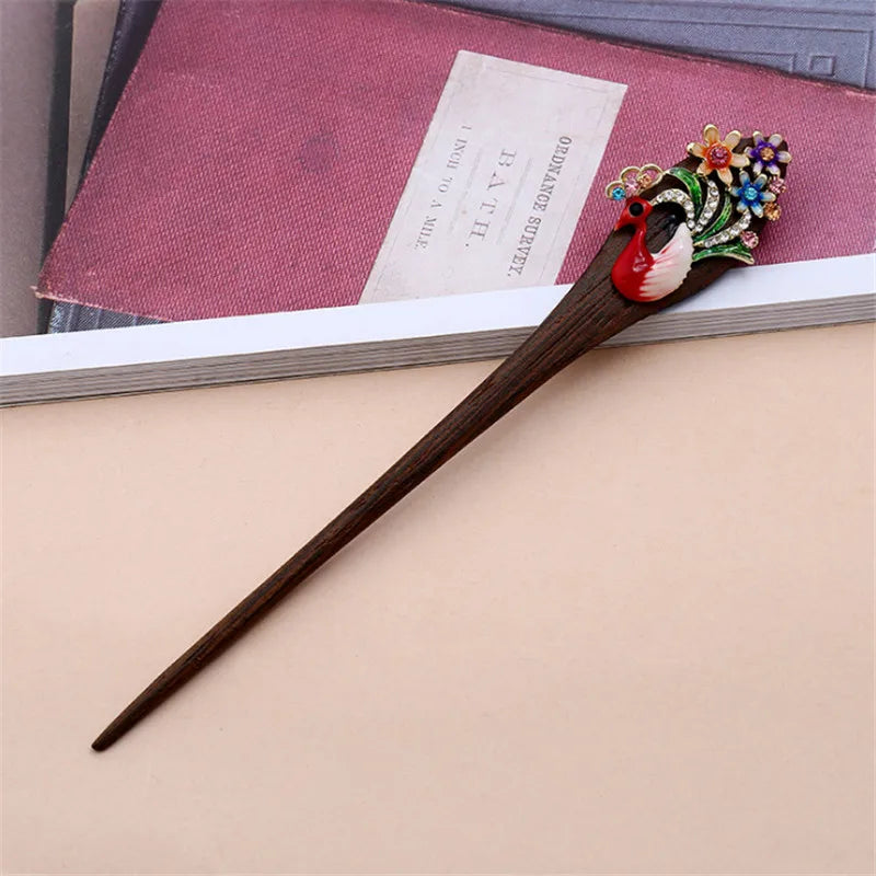 Vintage Peacock Hair Jewelry Ebony Wood Sticks Hairpins Bridal Hair Ornaments
