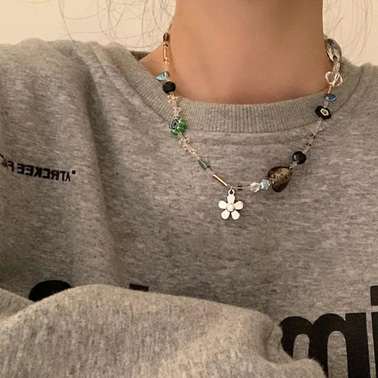Vintage Pearl Crystal Flower Choker Necklace for Women