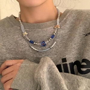 Vintage Pearl Crystal Flower Choker Necklace for Women