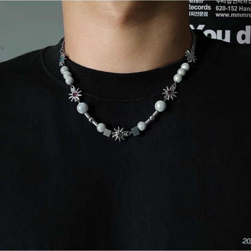 Vintage Pearl Crystal Flower Choker Necklace for Women