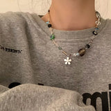 Vintage Pearl Crystal Flower Choker Necklace for Women