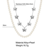 Vintage Pearl Double Layer Clavicle Chain Necklace with Butterfly Pendant