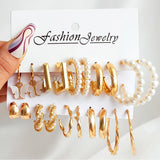 Vintage Pearl Earrings For Women Girls Punk Hoop Earring Set