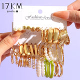 Vintage Pearl Earrings For Women Girls Punk Hoop Earring Set