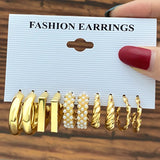 Vintage Pearl Earrings For Women Girls Punk Hoop Earring Set