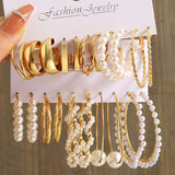 Vintage Pearl Earrings For Women Girls Punk Hoop Earring Set