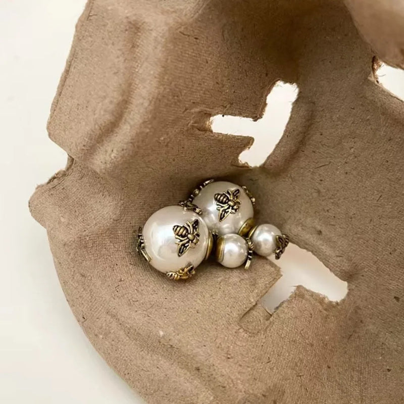 Vintage Pearl Earrings Little Bee Earrings Classic Charm Women's Pearl Jewelry