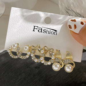 Vintage Pearl Earrings Set Geometric Twist Stud Earrings