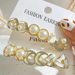 Vintage Pearl Earrings Set Geometric Twist Stud Earrings