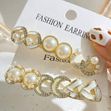 Vintage Pearl Earrings Set Geometric Twist Stud Earrings