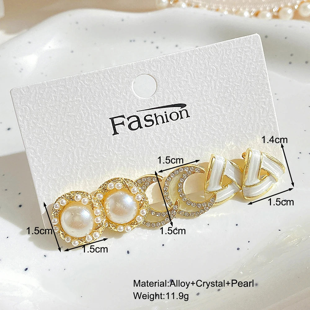 Vintage Pearl Earrings Set Geometric Twist Stud Earrings