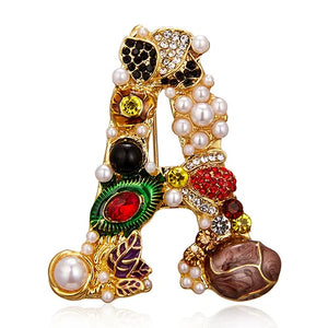 Vintage Pearl Letter Brooch Initial Alphabet Rhinestone Brooches