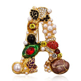Vintage Pearl Letter Brooch Initial Alphabet Rhinestone Brooches