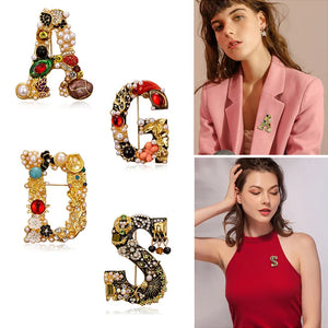 Vintage Pearl Letter Brooch Initial Alphabet Rhinestone Brooches
