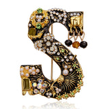 Vintage Pearl Letter Brooch Initial Alphabet Rhinestone Brooches