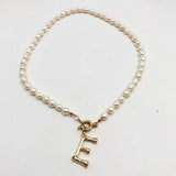 Vintage Pearl Necklace Choker Alphabet A-Z Initial Pearl Chain Necklace