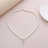 Vintage Crystal Cross Pendant Pearl Necklace