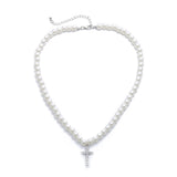 Vintage Crystal Cross Pendant Pearl Necklace