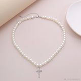 Vintage Pearl Necklace Crystal Cross Choker