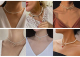 Vintage Pearl Necklace Crystal Cross Rhinestone Pendant Choker