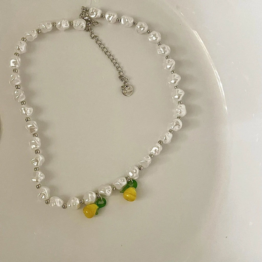 Vintage Pearl Necklace, Beaded, Small Monster Collarbone Chain