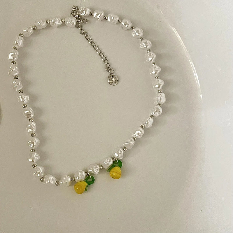 Vintage Pearl Necklace, Beaded, Small Monster Collarbone Chain