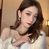 Vintage Pearl Rhinestone Strawberry C Drop Earrings for Women