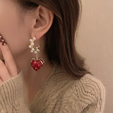 Vintage Pearl Rhinestone Strawberry C Drop Earrings for Women
