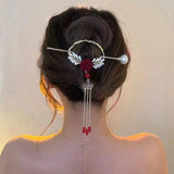 Vintage Pearl Tassel Bow Hairpin Red Rose Hairpin
