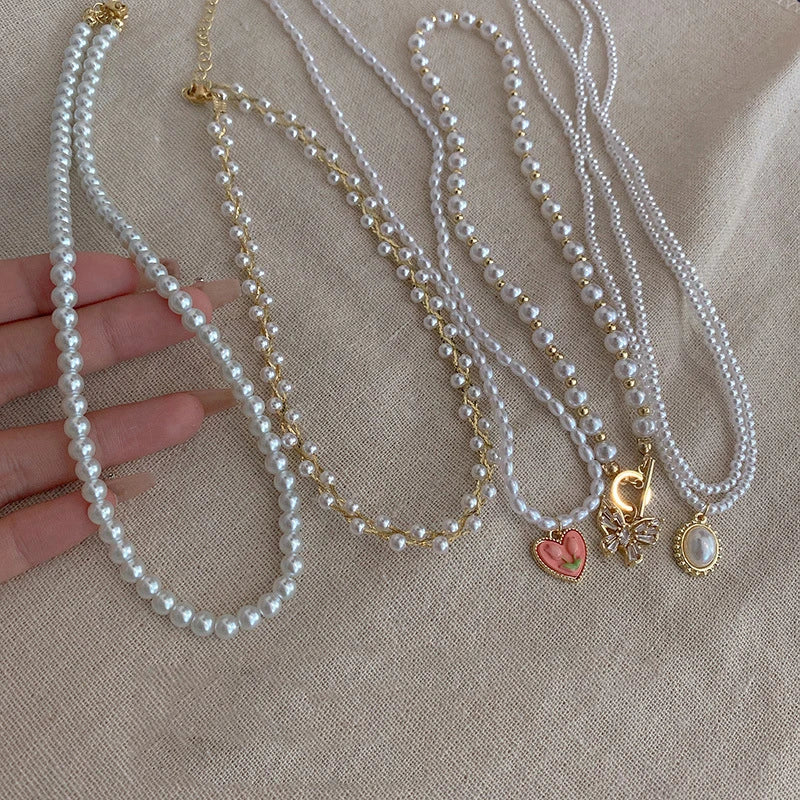 Vintage Pearl Zircon Charm Pendant Necklace for Women