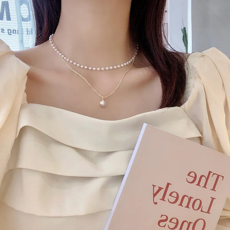 Vintage Pearl Zircon Charm Pendant Necklace for Women