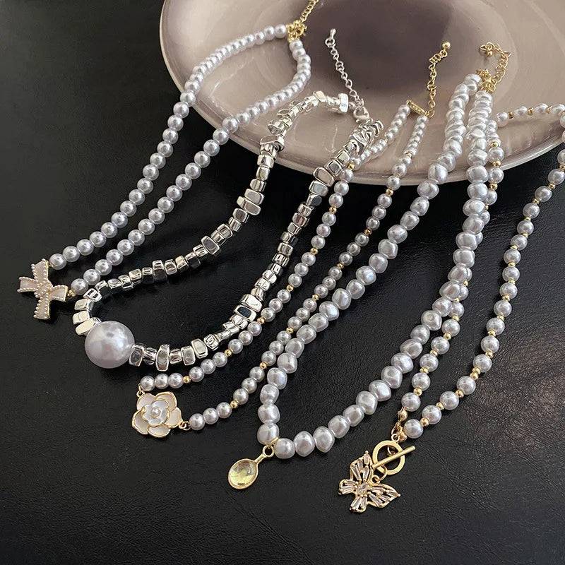 Vintage Pearl Zircon Charm Pendant Necklace for Women