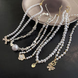 Vintage Pearl Zircon Charm Pendant Necklace for Women